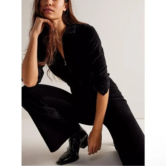 FREE PEOPLE We the Free Jayde Cord Flare Jumpsuit / Black - Picture 3 of 8